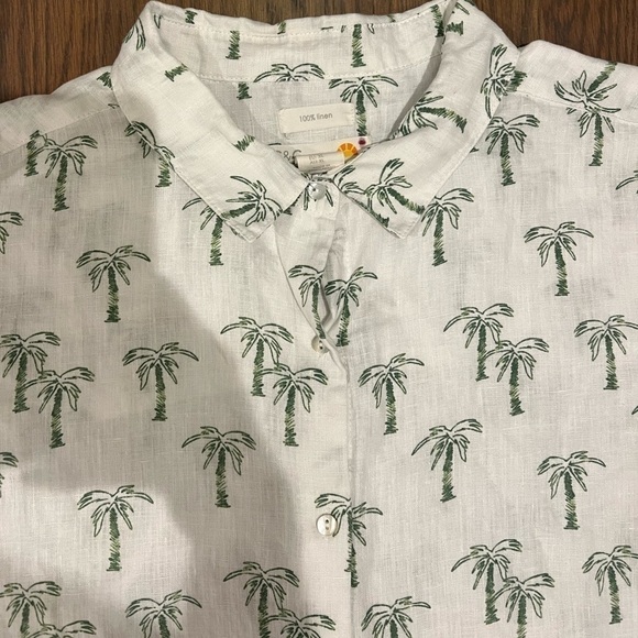 C&C California Women's Green and White Shirt size extra large XL linen K - Picture 6 of 8